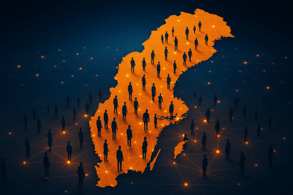 Människor går på Svergies karta